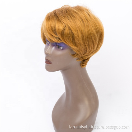 Highlight Bob wig Pixie Cut Short  Curly Honey Blonde  Brazilian Human Hair   Machine Wigs
